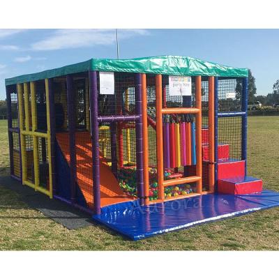 China Steel Party  kids party rental equipment climbing sets mobile playground portable soft play frame equipment set with trampoline for sale