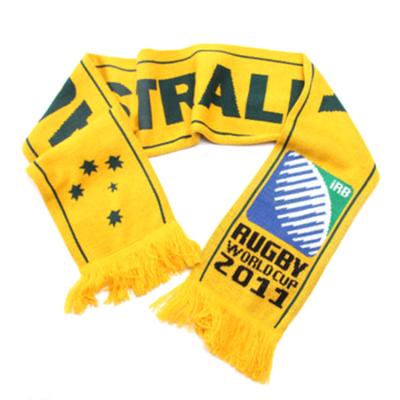 China Popular Design High Quality Long Winter Fans Football Yellow Printed Acyclic Knitted Scarf for sale