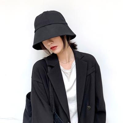 China 100% cotton black empty bucket hat streetwear streetwear korean style fashion long style bucket hat, women bucket hat for sale