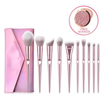 China YUE Silky Soft 10 PCS Bling Luxury Laser Rose Gold Handle Makeup Brushes Plating With Bag Gorgeous Makeup Set Brush Tools for sale