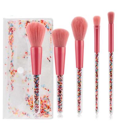 China High Quality Durable Transparent Pink 5 Pcs Candy Makeup Brush Set Crystal Handle Foundation Brush for sale