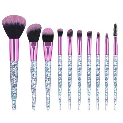 China New Selling Foundation Brush 10 Pcs Acrylic Diamond Crystal Makeup Brush Long Lasting Hot Shiny Glitter Handle for sale