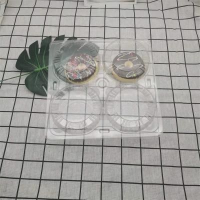 China Recycled Materials 4 Clear Transparent Disposable Plastic Cavity Large Donuts Packaging Box for sale