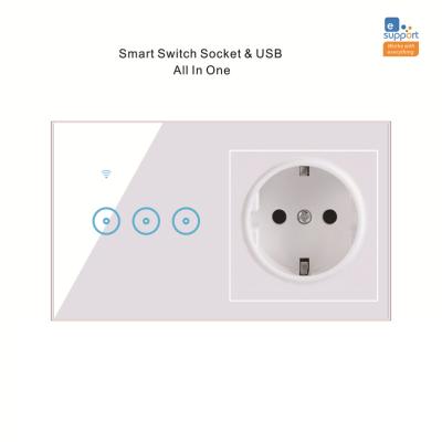 China ABS+tempered glass smart home led enchufe remote light touch wifi switch European Eu standard sockets and switches plug in switch smart socket for sale