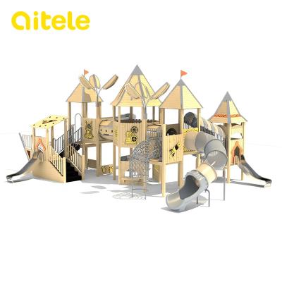 China Cheap Wooden Outdoor Amusement Park Nature Color Playground Equipment Kids For Children for sale