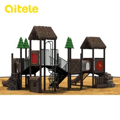 China Outdoor Amusement Park Kid Zone Treehouse Kindergarten Playground Equipment With Slide for sale