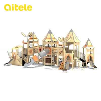 China Wood-plastic Combination Playhouse Outdoor Wooden Plastic Playground Kids for sale