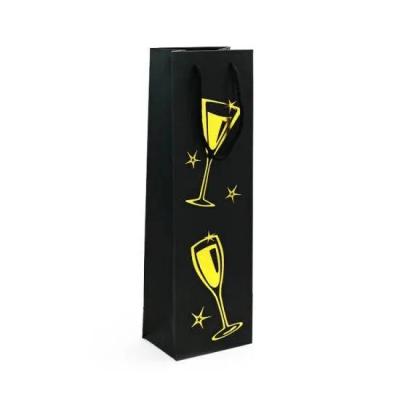 China Recyclable Black Kraft Paper Red Wine Paper Bag With Gold Foil Logo for sale