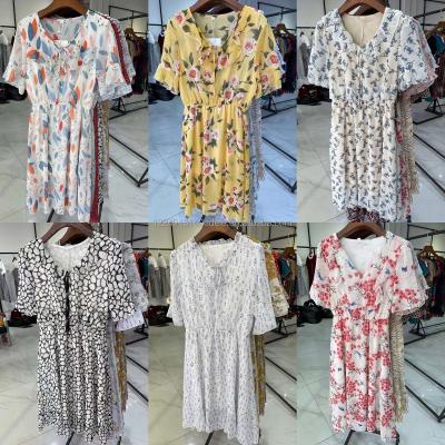 China Anti-Static Vintage Chiffon Dress Summer Floral Print Women 2021 Short Sleeved Casual Retro Dress Collar Slim Elegant Dresses for sale