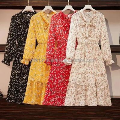 China Wholesale Anti-static Elegant Fashion Floral Print Women's Casual Women's Clothing Chiffon Dress Ladies Fashionable Dress for sale