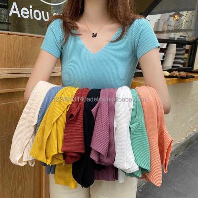 China Fashion anti-shrink women's knitwear short sleeve sweaters computer knitted tops knit T-shirts for women for sale