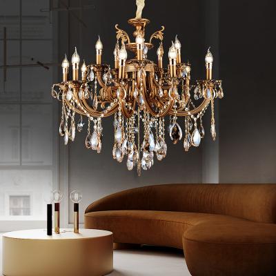 China European Crystal Chandelier K9 Classic Retro Luxury Crystal Living Room High Quality Gold Glass Pendant Lamp Hotel Chandelier for sale