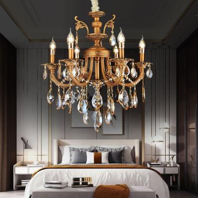 China EUROPEAN Luxury Crystal Chandelier High Ceiling Hotel Glass Arm Gold Pendant Light Home Chandelier for sale