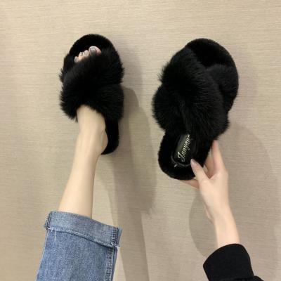 China Fashion Trend Women Black Pick Ladies Slippers Plush Female Soft House Slippers for sale