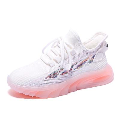 China CUSHIONING Fashion Flat Breathable Fabric Mesh Casual Sports Shoes Womens White Sneakers for sale