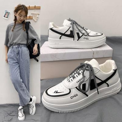 China Fashion Trend Woman Leather Trim Gray Girls Comfort Sneakers Sports Flat Casual Shoes for sale