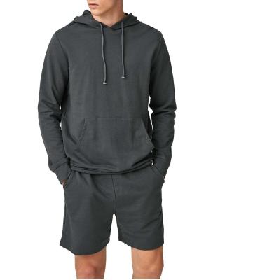 China Breathable Solid Custom Cotton Mens 100% Long Sleeve Hoodie And Track Shorts Two Piece Set for sale