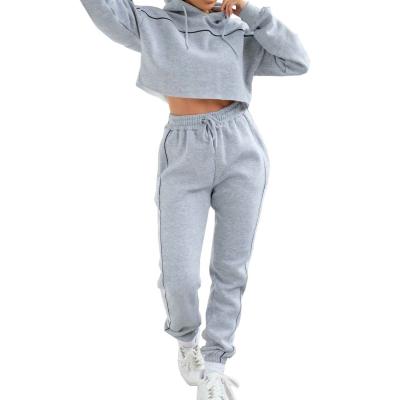 China QUICK DRY Women Salon Wear Sets Pants Plus Size 2 Piece Women Crop Top Jogger Set 2021 Causal Two Piece Sets for sale