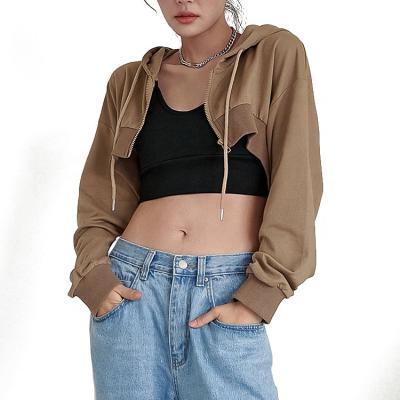 China 2021 Ladies Coats Women Hip Hop Long Sleeve Full Zip Crop Breathable Fashionable Sweated Hoodies for sale