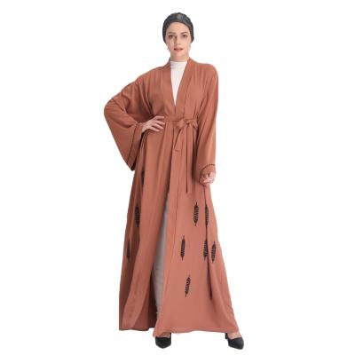 China Abaya Grace Noble Black Bead Leaves Stone Open Style Wholesale Abaya Cuff Dubai Cardigan Loose Maxi Dress for sale