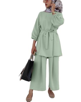 China 2pcs/set Breathable Selling Summer Middle East Dubai Simple Fresh Wide Leg And Pants Dress Suit for sale