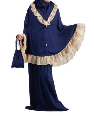 China Abaya With Big Swing Lace 2pcs/set Solid Color Ear Wood Abaya Style And Skirt Hijab Abaya Oversized Long Robes Maxi Dress With Turban for sale