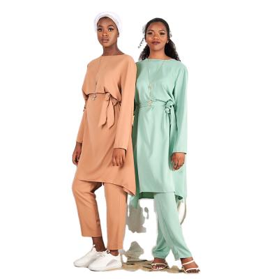 China Breathable Classical 2pcs/set Daily Fresh And Simple Daily Long Sleeve Pants Islamic Fashion Women's Set Breathable Muslim Dress Suit for sale