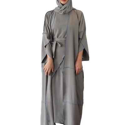 China Round Collar 4 Piece Abaya Selling Fashion Splicing Soft Breathable Long Skirt Shawl Robe Trim Latest Abaya Designs for sale