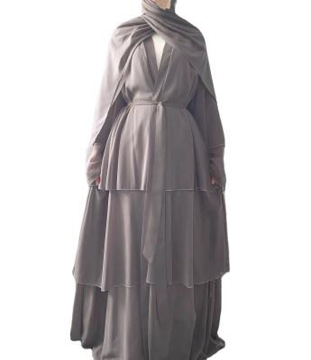 China Soft Feeling 2pcs/set Abaya 3 Layers Long Robe 3 Layers Ankle-Length Open Abaya Pearl Chiffon Robe Breathable for sale