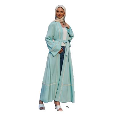 China Dubai Abaya Women Soft Robe Dubai Feeling Middle Eastern Feeling Quilting Gold Trim Open With Pocket for sale