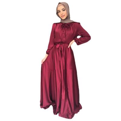 China European American Dubai Women's Big Swing Dress Elegant Satin Long Waisted Anti-Wrinkle Muslim Dress for sale