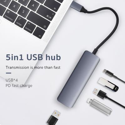 China Charging+Data Transfer USB C 5in1 USB 3.0*4 Aluminum COTEetCI PD 3.0 Fast Charging HUB OEM for sale