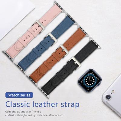 China Real Leather Watch Replacement Bands Slim Genuine Leather Slim Smart Strap For Apple Watch 7 6 5 4 40mm 44mm 42mm for sale