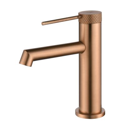 China Metered Faucets Hot And Cold Sanitary Ware Single Handle Brushed Rose Gold Copper Hot And Cold Water Faucet for sale