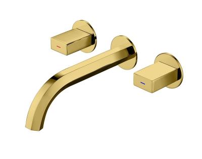 China Luxury Bathroom Faucets Handle 3 Hole Double Metered Concealed Wall Mounted Gold Basin Faucet for sale