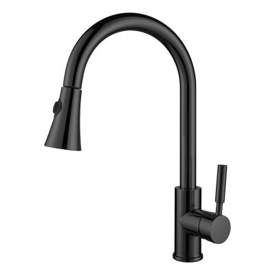 China High Quality Hot Selling Hot Cold Water Spray Black Brass Kitchen Pull Out Faucets With Sprayer for sale