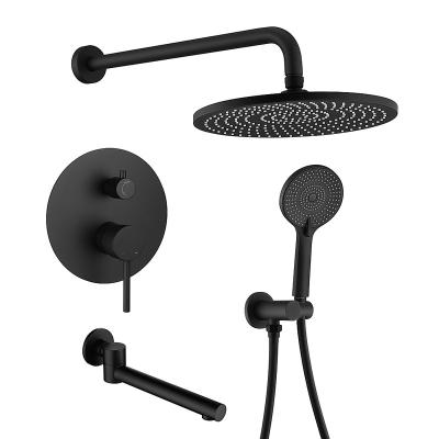 China Without Sliding Bar 3 Way Faucet Wall Mounted Matte Black Wall Mounted Hidden Rain Shower Mixer Set With 10 Inch Shower Head for sale