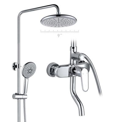 China Contemporary High Flow 3 Function Sliding Bar Chrome Bathroom Luxury Exposed Shower Set With Sliding Bar for sale