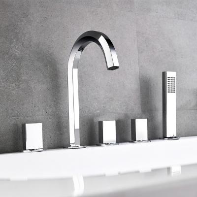 China High Quality Japanese No Holes Slide Bar 5 Deck Mounted Bathtub Faucet Faucet With Pull Out Hand Shower for sale