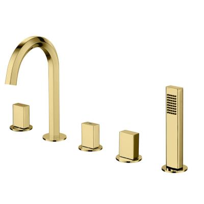 China Luxury 5 Hole Slide Bar Bathtub Faucet Gold Bathroom Faucet Without Shower Bath Fittings Shower Mixer Taps for sale