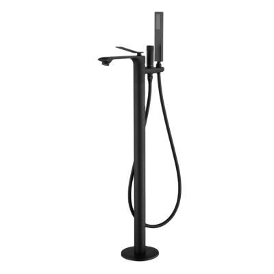 China With Sliding Bar One Handle Matt Black Floor Mount Freestanding Tub Faucet Shower System Solid Brass One Set for sale