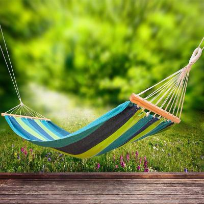 China Adult outdoor hammock with stand polycotton camping wooden material hammock 200x100cm size portable camping hammock for sale