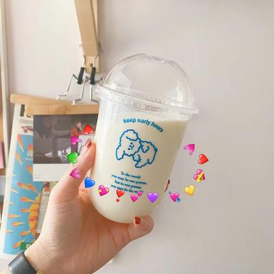 China Eco-friendly plastic bubble coffee and tea juice kawaii split shape frosted boba clear cold u cups custom shape with straw for sale