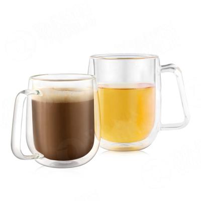 China Double Wall Stocked Insulated Glass Coffee Tea Mug Set With Handle For Espresso, Latte, Cappuccino for sale