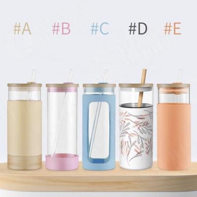 China 20oz Modern Wide Mouth Glitter Bling Tumbler Straw Silicone Protective Sleeve Bamboo Skinny Glass Lid BPA Free for sale