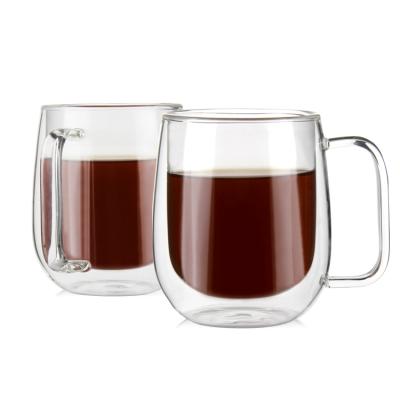 China Sustainable High Borosilicate Glass Tea Double Walled Coffee Drinks Mugs Durable Customize Cups With Lids for sale