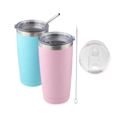 China Sustainable Powder Coated Pink Tumbler With Straw, Engraved Stainless Steel Travel Drink Mug For Coffee Tea for sale