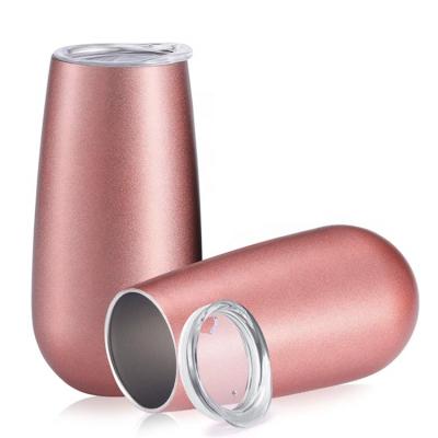 China Sustainable 6 oz Stainless Steel Double Insulated Champagne Cocktail Cups Set Stemless, Wine Tumbler With Lid for sale