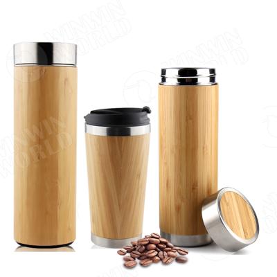 China Viable High Quality Nature Tea Tumbler Wide Mouth Double Wall Bamboo Vacuum Insulated Stainless Steel Bamboo Vacuum Flask for sale