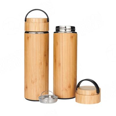 China PORTABLE travel bamboo rocker with bamboo lid and handle. Insulated bamboo water tumbler flask with tea strainer. for sale